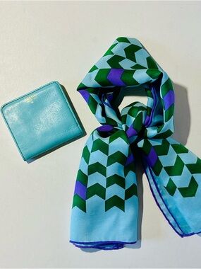 FREE Aqua Fossil Wallet w/ order of Vintage 60s Mod Silk Scarf Blue Green Purple